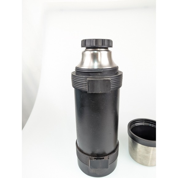 Vintage Thermos 1 Liter Black Stainless Steel Insulated Bottle Stopper #650 - Picture 4 of 9
